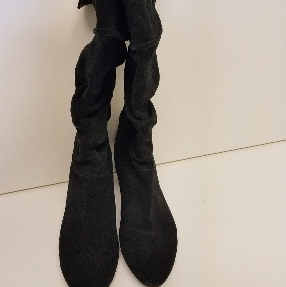 Women's Black Suede Knee Boots - Picture 4 of 12